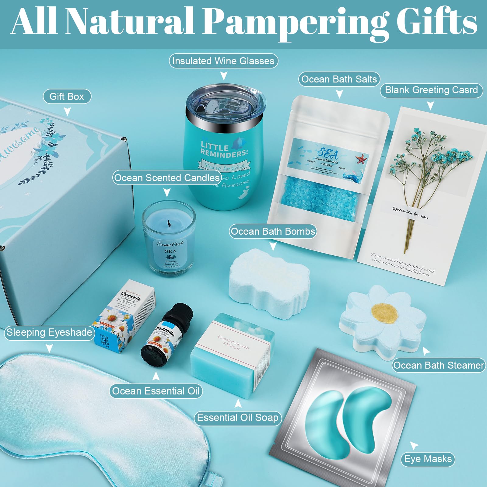 Pamper Gifts for Women, Gifts for Women Birthday Unique, Bath Sets Relaxation Spa, Get Well Soon, Self Care Package for Her Ideas for Siste, Ladies, Friend, Mothers Day (Chamomile)