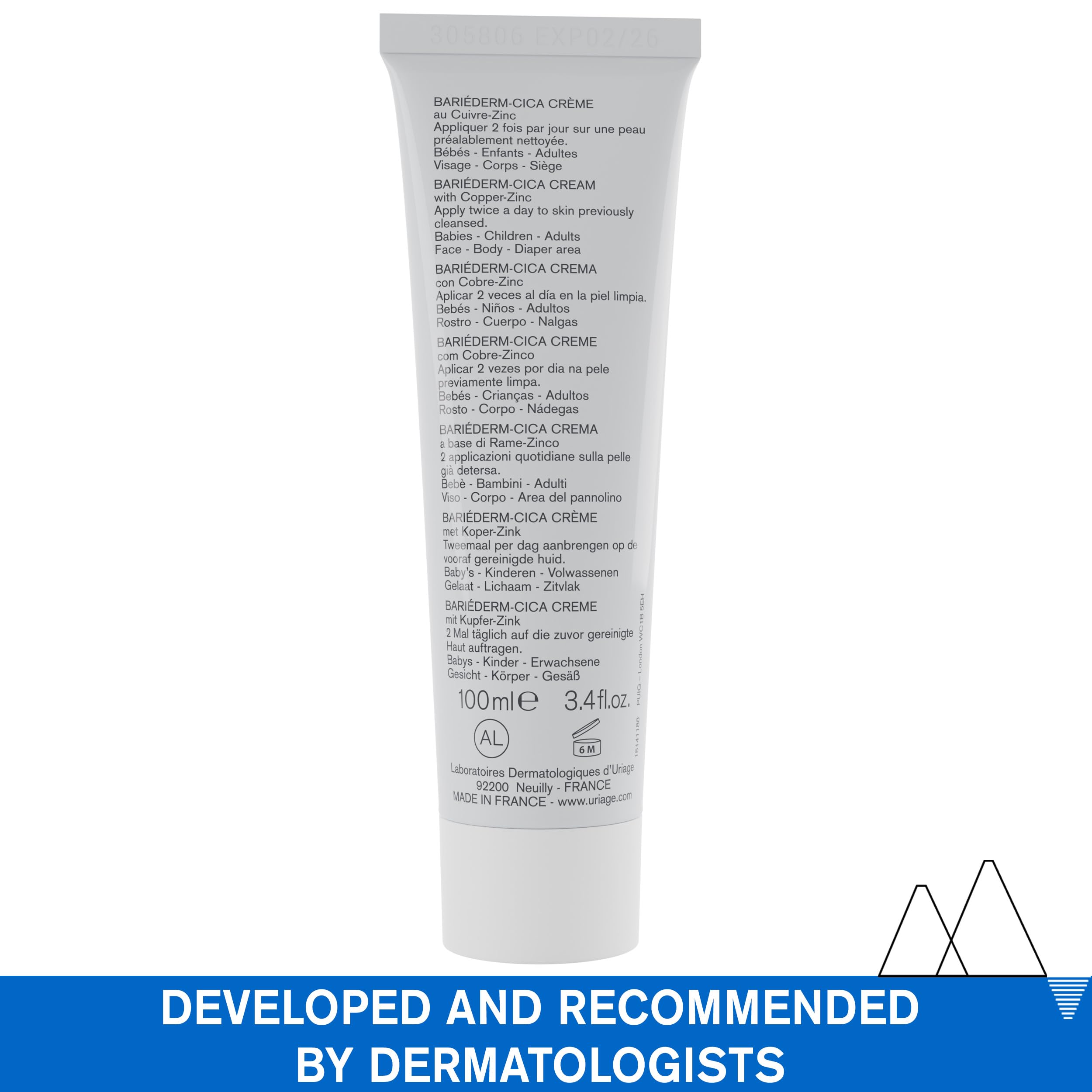 Uriage Bariederm Repairing Cica-Cream with Cu-Zn Repairs Soothes, 100