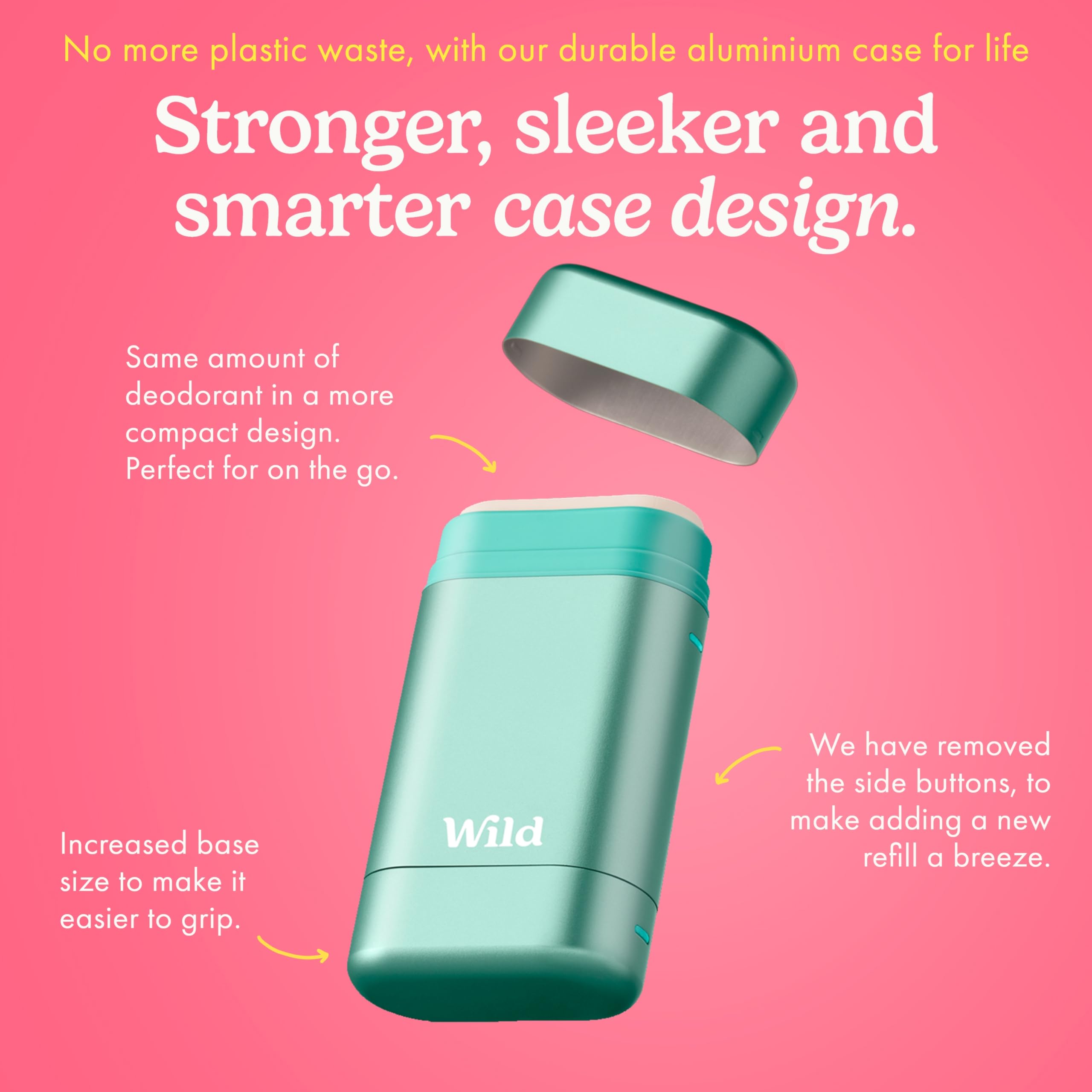 Wild - Natural Refillable Deodorant - Aluminium Free - Aqua Case with 3 x Fresh Cotton & Sea Salt Refill (40g) - Vegan & Eco-Friendly - Long Lasting Protection - Natural Ingredients - Starter Kit
