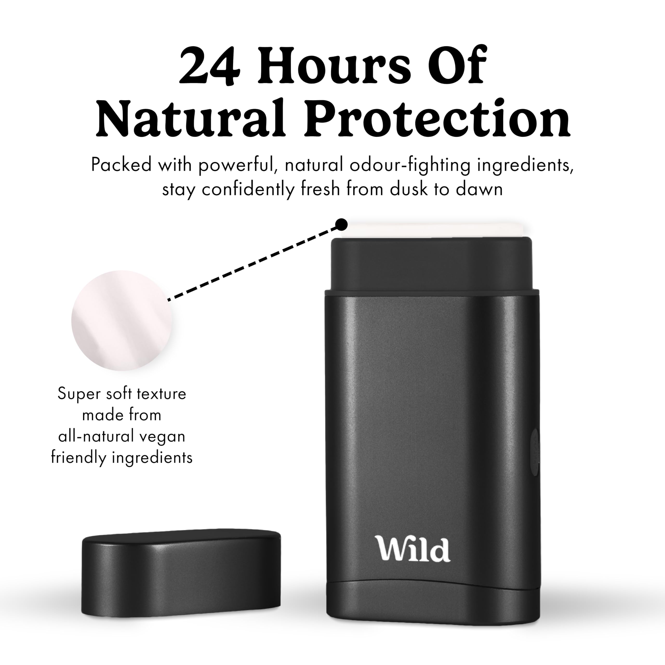 Wild - Refillable Deodorant Starter Kit - Black Case with Fresh Cotton & Sea Salt, Ocean Mist & Thunderstorm Scents - Long Lasting Protection - Aluminum Free - Vegan