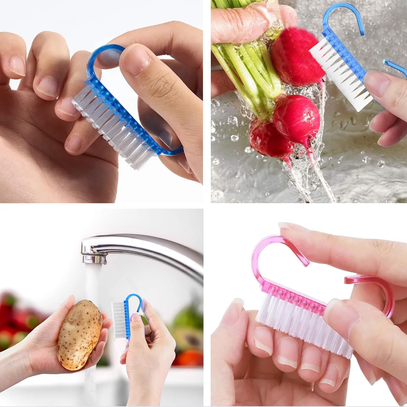 Geebymol Nail Brush 8 Pcs Mini Handle Nail Brush Hand Scrubbing Cleaning Brush Fingernail Brushes Plastic Clean Brush, Kids Nail Scrubbing Brushes for Cleaning Nails(Blue, Green, Pink, Purple)