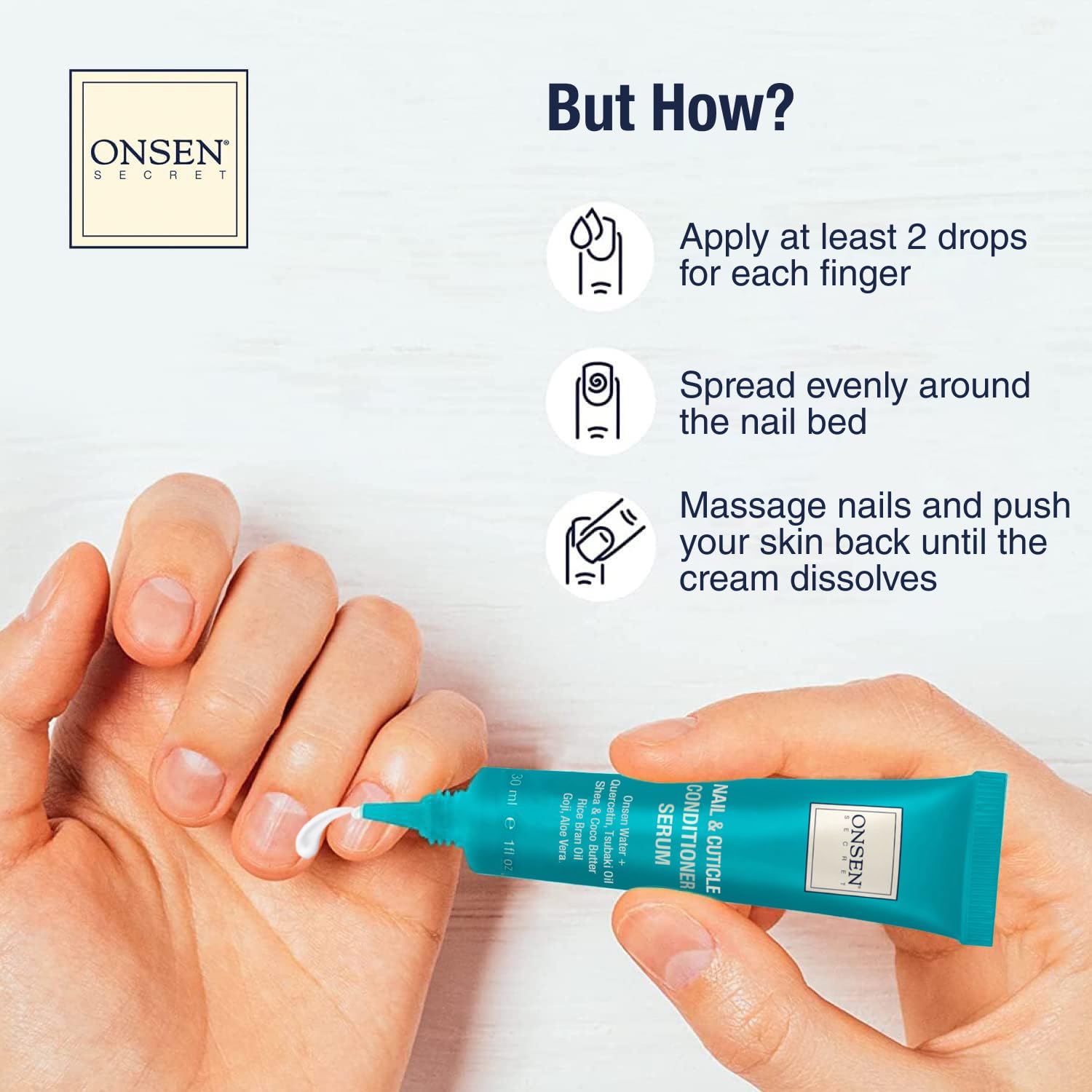 Onsen Nail & Cuticle Cream Treatment w/Japanese Tsubaki, Jojoba & Lavender Oil, Shea Butter – Strengthens Nails, Softens Cuticles - Daily Repair Care - 30ml