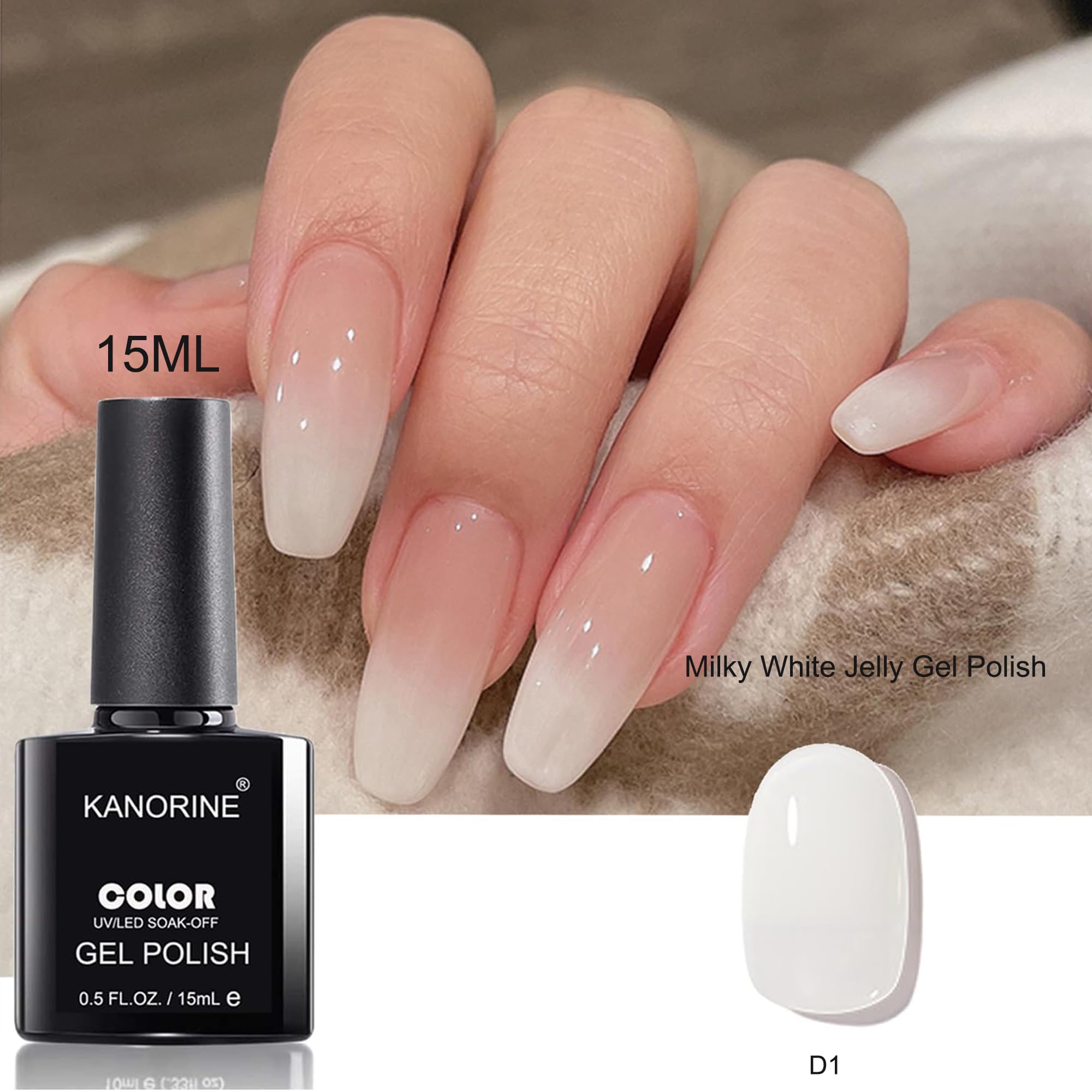 Kanorine Neutral Gel Nail Polish 15ml Milky White Jelly Gel Polish Set Nude Color Translucent Nail Gel Soak Off UV LED Nail Lamp Jelly Sheer Gel Polish Nail Art Gel 0.5Oz