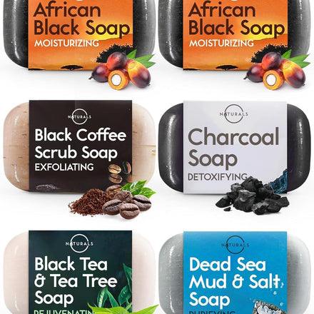 O Naturals 6pack Moisturizing Black Soap - Natural Soap Bar - Body Soap Bars, Face Soap & Hand Soap Shower Soap, Body Wash Bar - Gift for Women