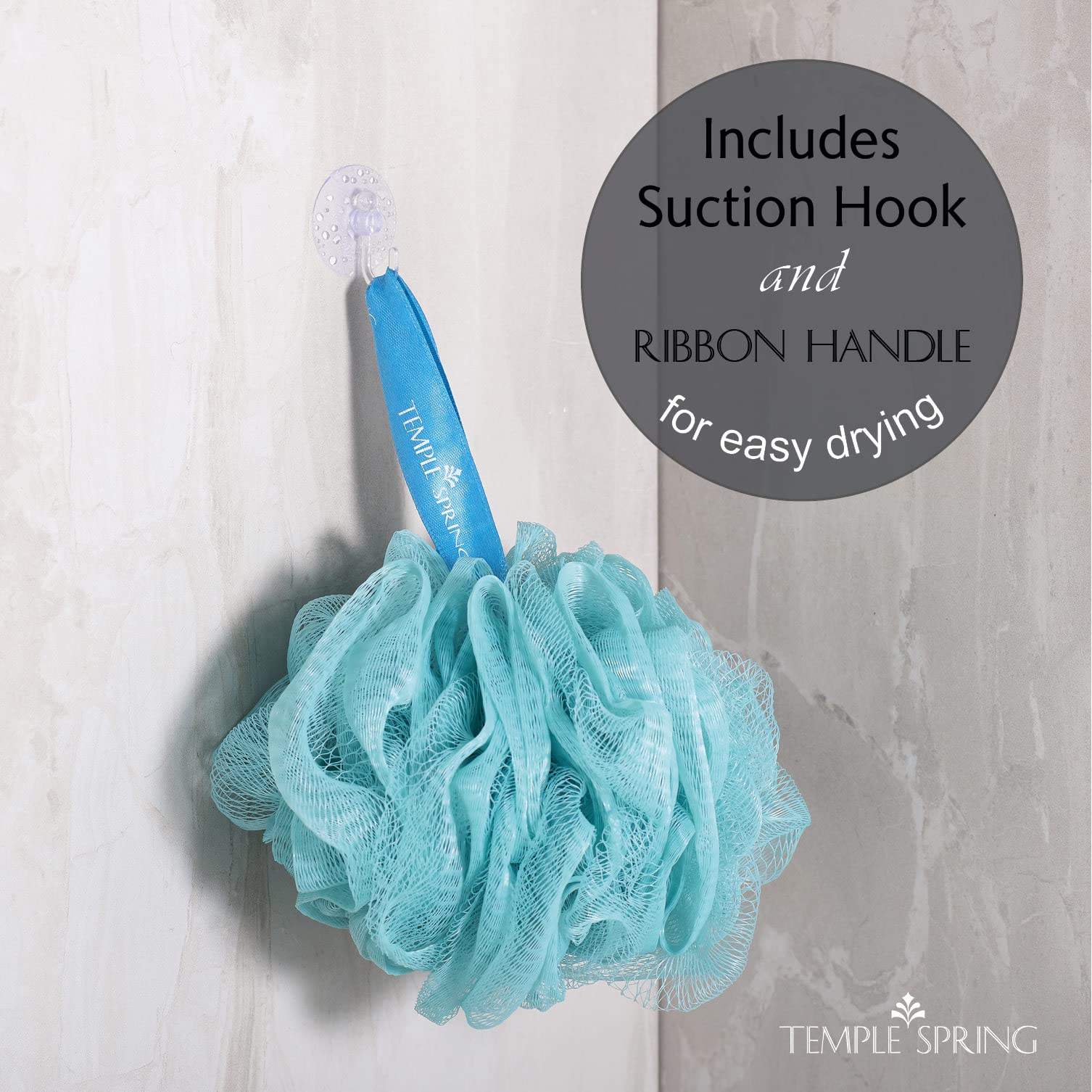 Temple Spring Loofah Shower Sponge, Recycled Body Scrubber Scrunchies, Exfoliating Bath Sponge, Shower Puff Bath Sponges for Adults, Loofah Back Scrubber Pouffe, Loofa Body Scrub Exfoliator Ocean Blue