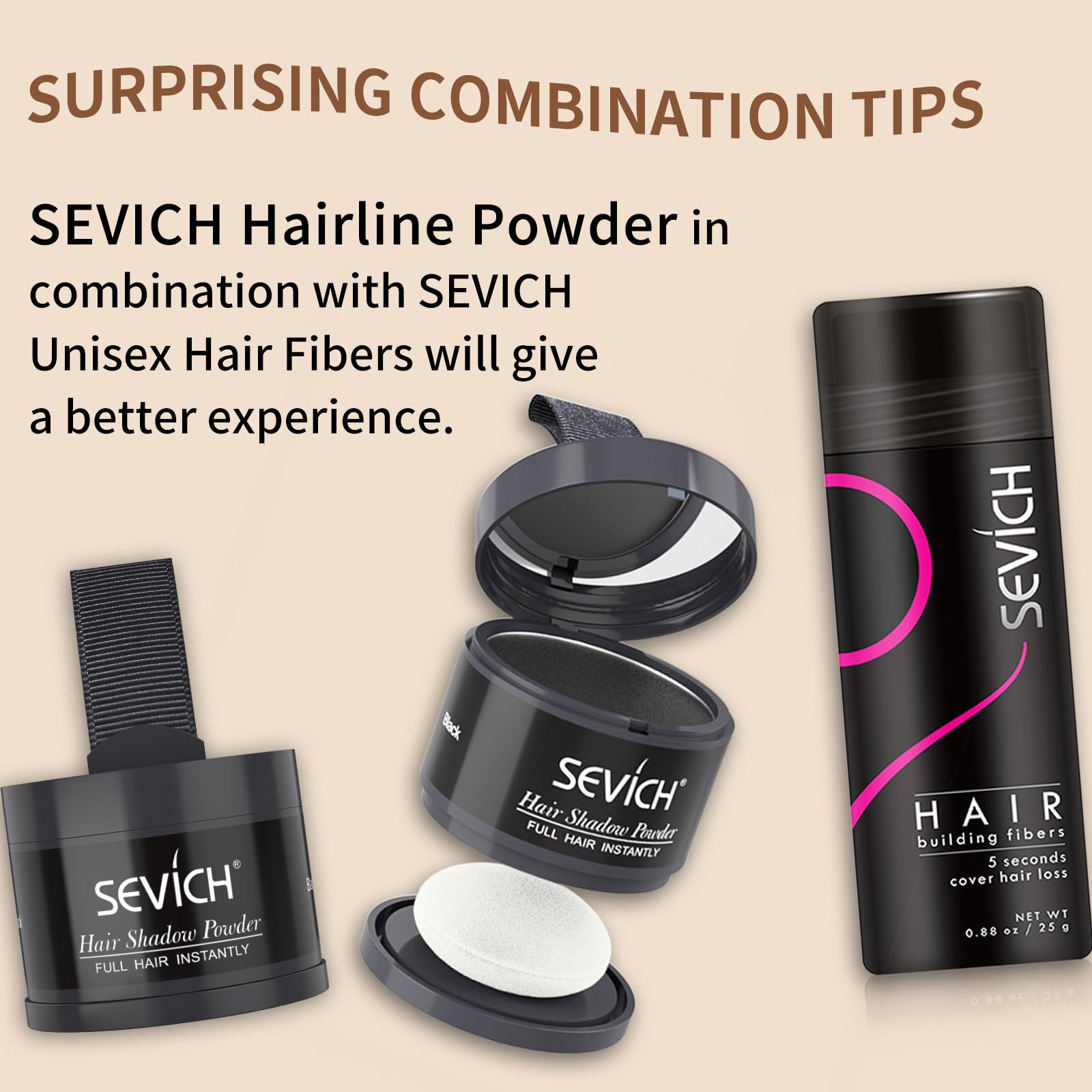 Sevich Hairline Powder，Instantly Conceals Hair Loss, Root Touch up Powder, Hair Shadow Toppers for Women & Men, Touch Up for Thinning Gray Hair, Windproof & Sweatproof, Medium Brown