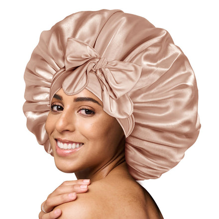 BONNET QUEEN Silk Bonnet for Sleeping - Satin Bonnet Designed for Women with Curly Hair, Sleep Cap with Adjustable Tie Band, Champagne