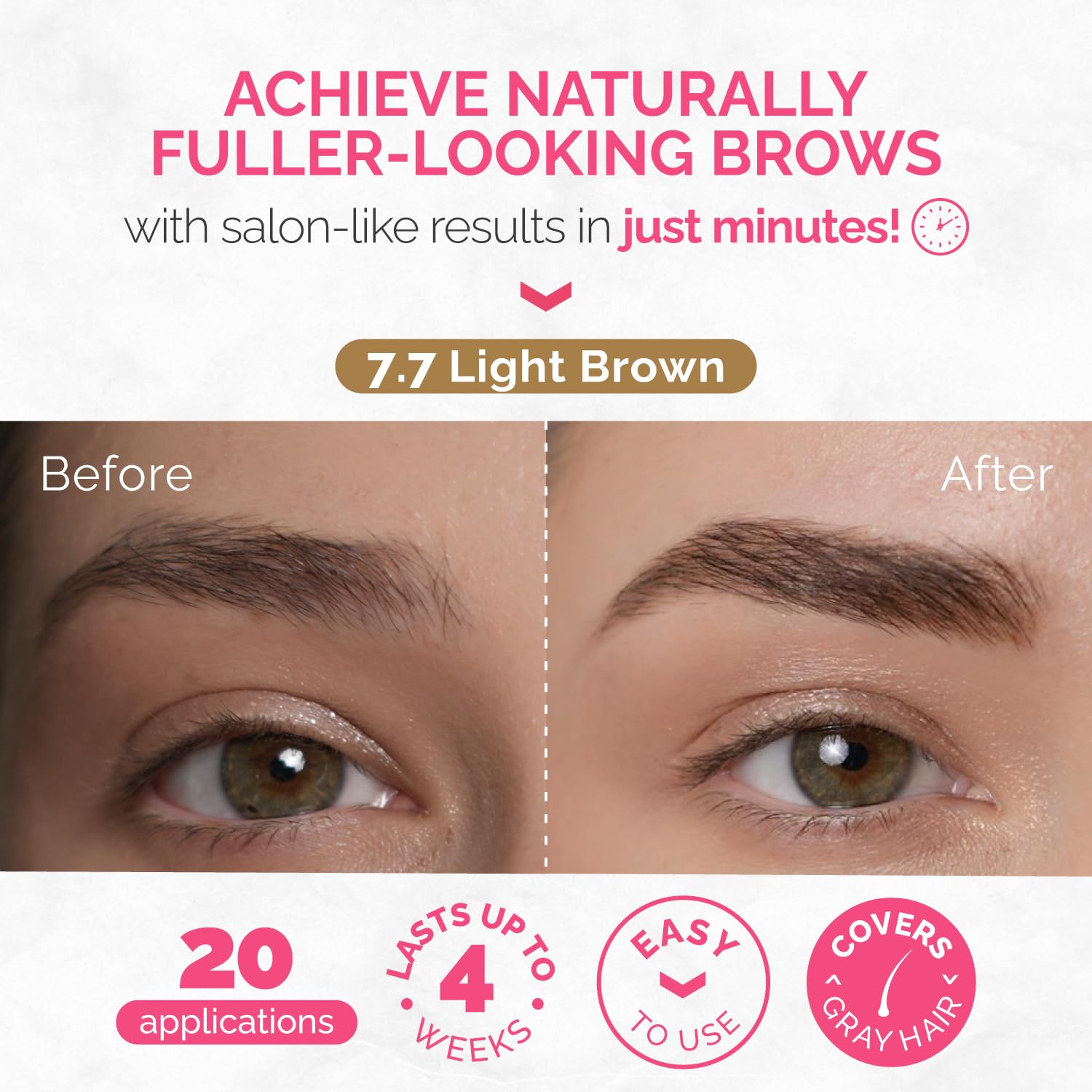 RB RENATA BEAUTY Brow Tint Kit – Eyebrow Tint Set – Dye Kit with Color Tint, Cream Developer and Styling Brush – Long-Lasting Effect Up to 4 Weeks – 30 Applications [Light Brown]