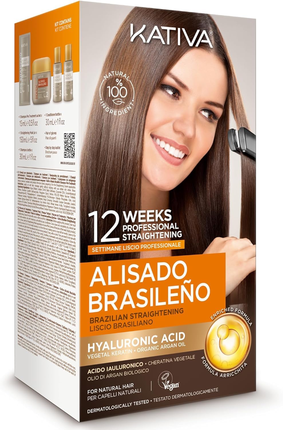 Kativa Brazilian Straightening Kit - Professional Keratin Treatment at Home - Up to 12 Weeks Lasting - Formalin Free - Easy to Apply