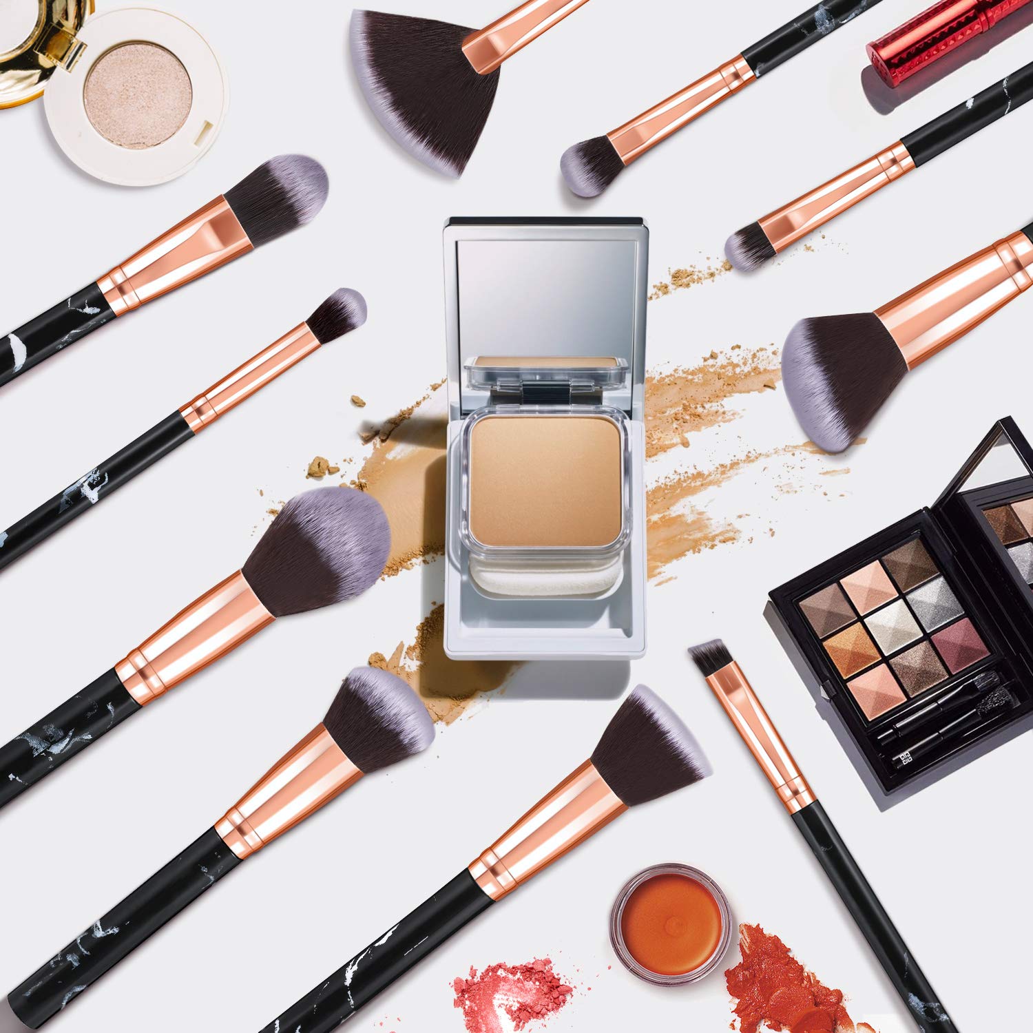 Makeup Brushes, START MAKERS 10Pcs Marble Makeup Brush Set Foundation Powder Blush Blending Eyeshadow Brushes Sets for Face, Eyeshadow, Eyebrow, Concealer, Contour, Highlight (Black)