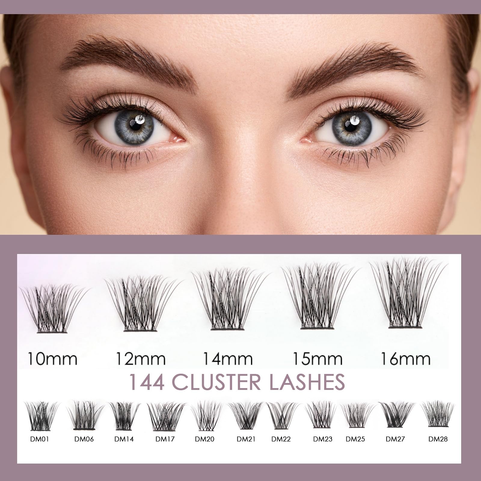 Ocean Pearl Cluster Lashes 144PCS Eyelash Clusters 10-16mm Lash Extension Kit Individual Eyelashes DIY Eyelash Extension Kit Natural Lash Clusters with Super Bond and Seal Super Glue-OP25