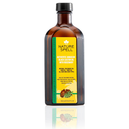 Nature Spell Jamaican Black Castor Oil Infused with Rosemary for Body & Hair, Strengthen Roots & Treat Damaged Hair, 5.07 Fl Oz