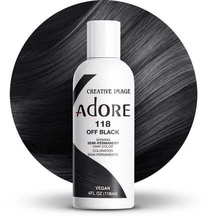 Adore Semi Permanent Hair Color - Vegan and Cruelty-Free Black Hair Dye - 4 Fl Oz - 118 Off Black (Pack of 1)