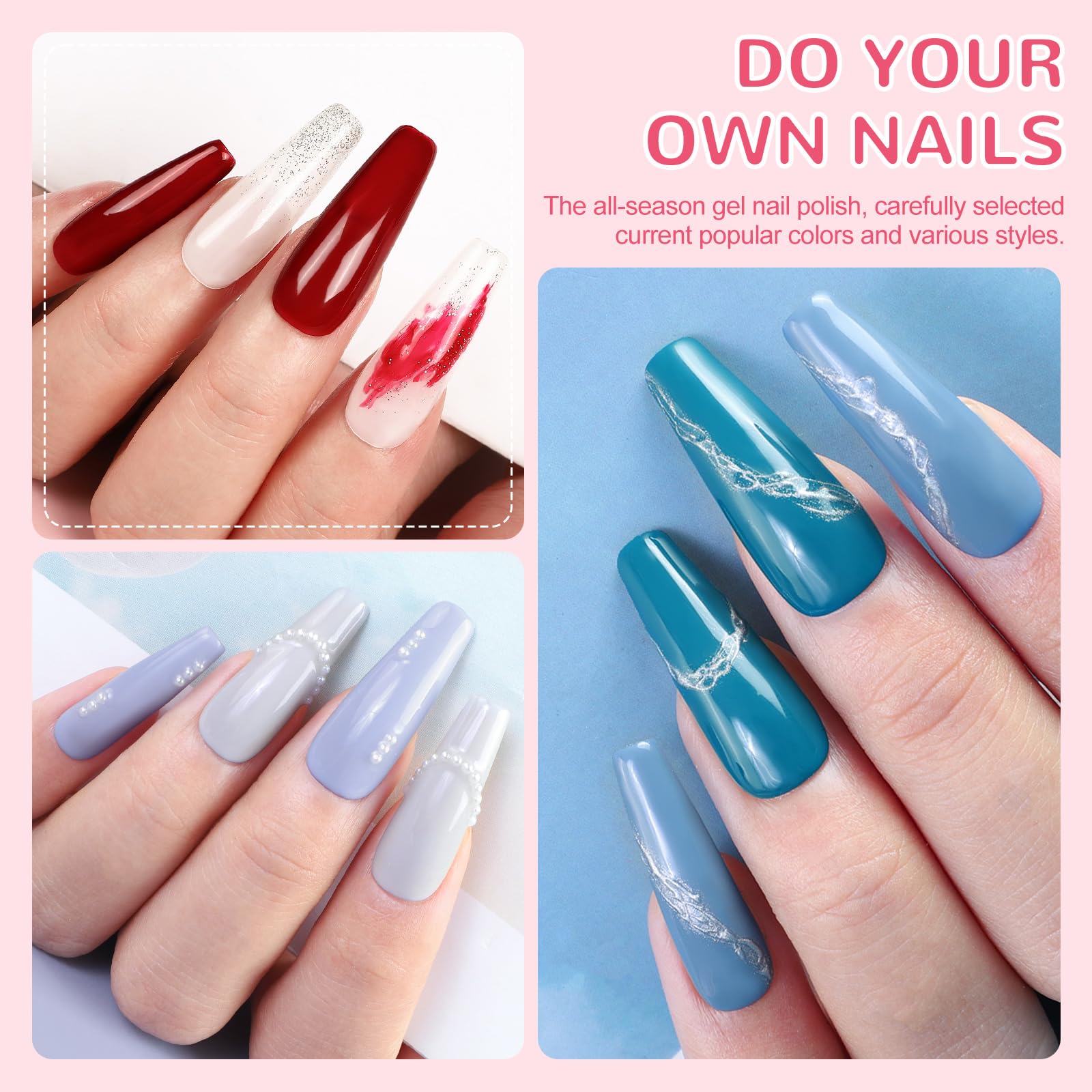 PEACECOLOR 40PCS Gel Nail Polish Set: 35 Colours Red White Green Gel Nail Polish Starter Kit with Base Coat and Glitter Matte & Glossy Top Coat Nail Art Set DIY Home Gifts for Women