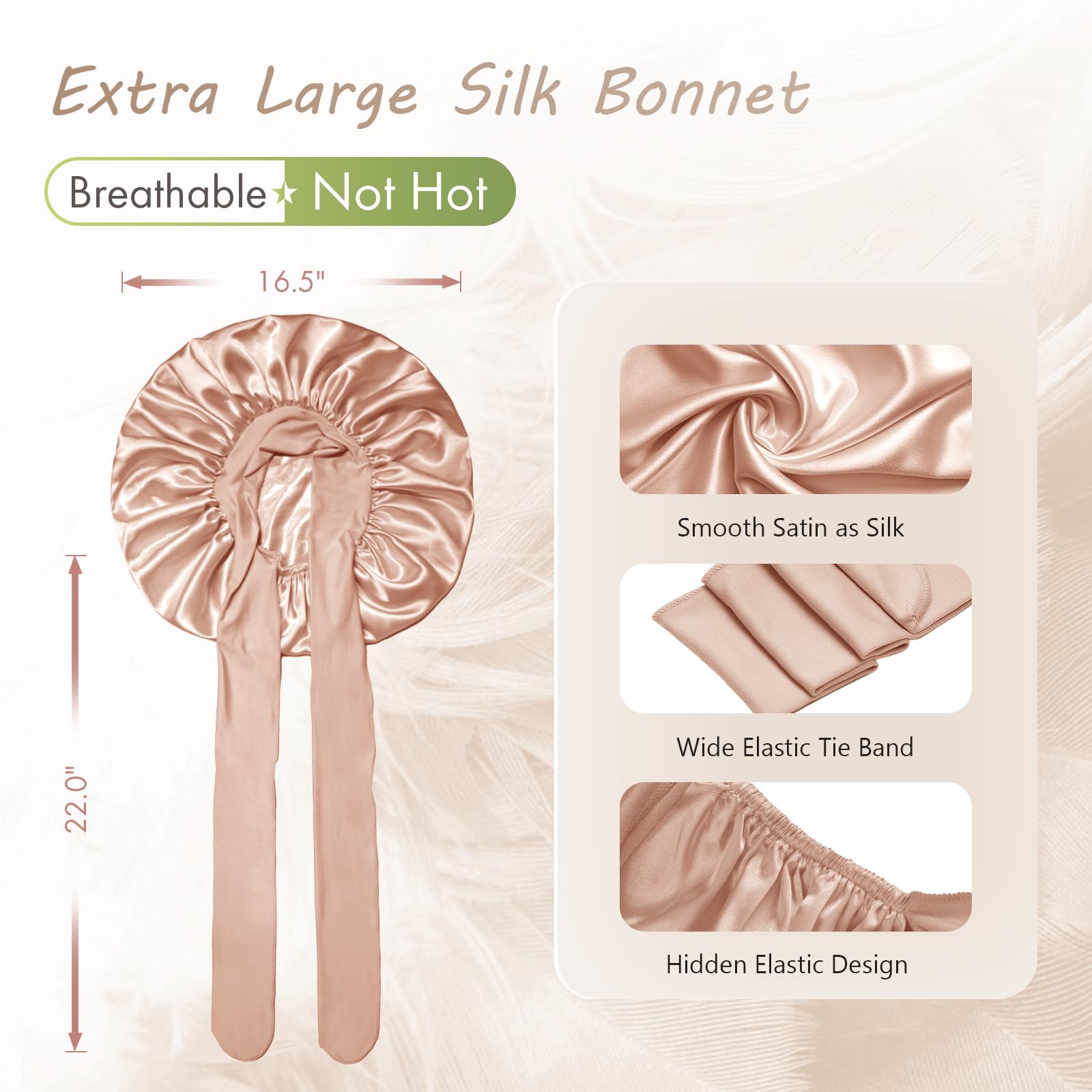 BONNET QUEEN Silk Bonnet for Sleeping - Satin Bonnet Designed for Women with Curly Hair, Sleep Cap with Adjustable Tie Band, Champagne