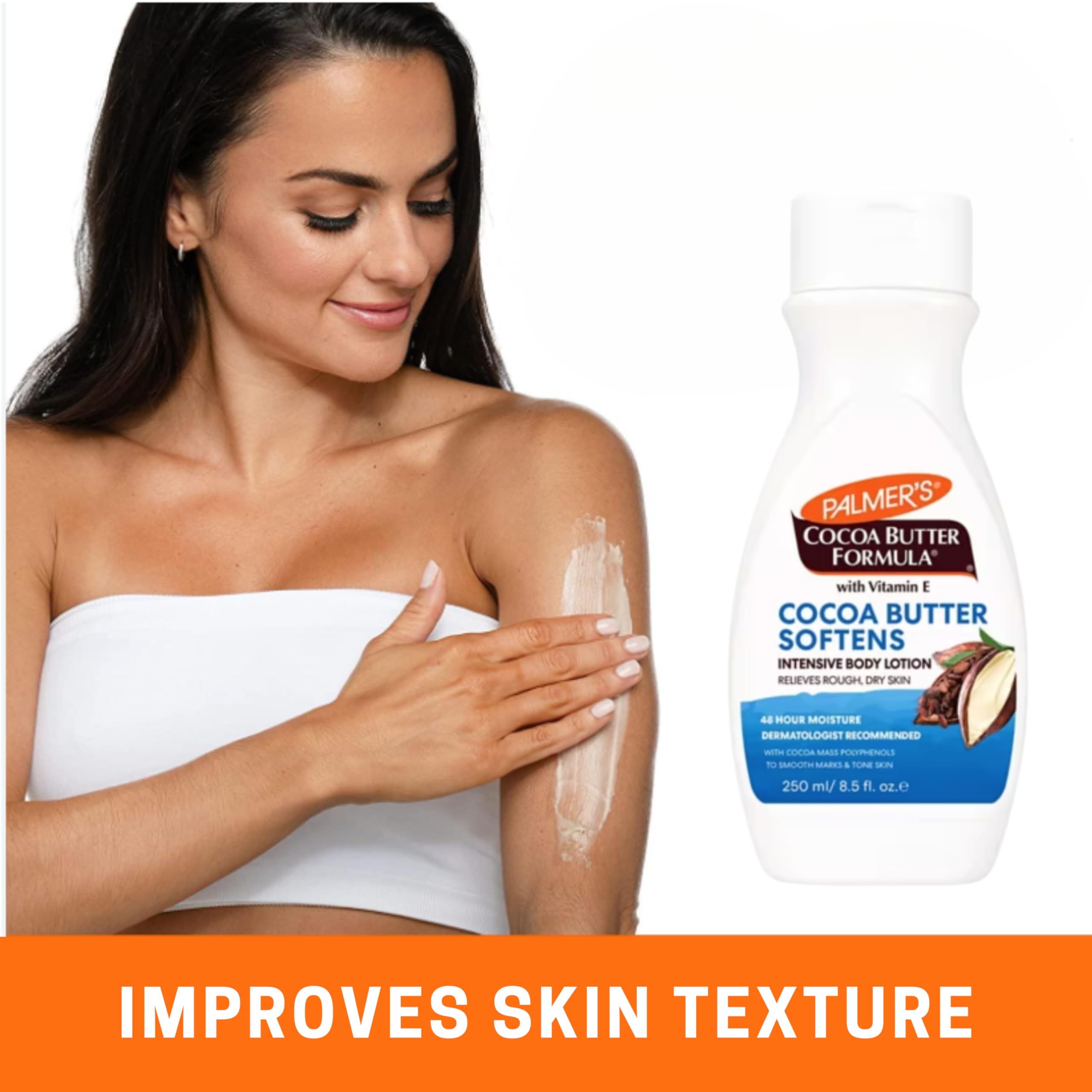 Palmers Cocoa Butter Moisturiser with Vitamin E - Body Lotion for Dry Skin - Suitable for Eczema - Dermatologist Recommended - Smoothes Marks, 48 Hour Moisture [2x250ml & 1x50ml Travel Size Bottle]