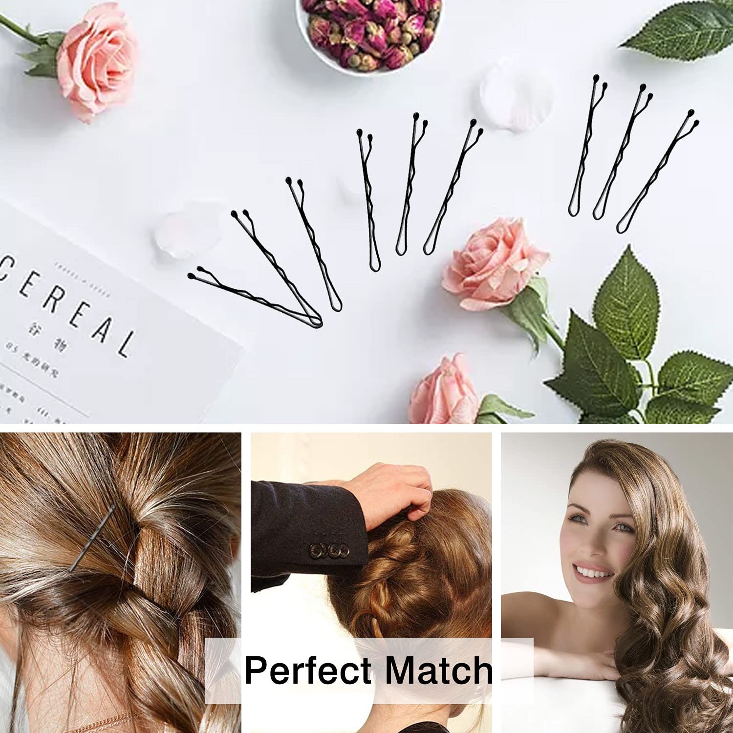 150 Bobby Pins, 2 Inch Hair Clips for Women's Hair Styling with Storage Box (Black)