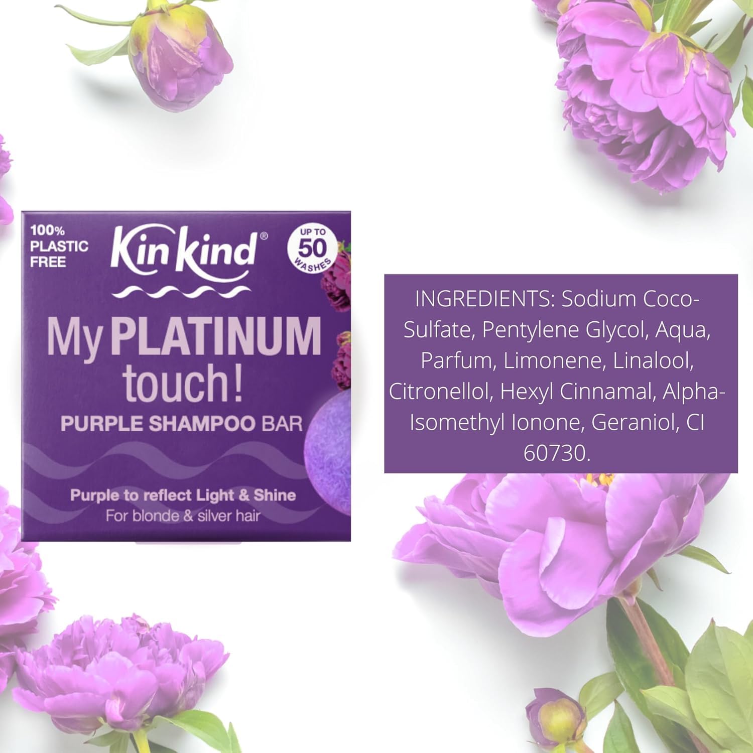 KinKind Purple Shampoo Bar - My PLATINUM Touch! Solid Bar for Blonde, Silver & White Hair | Travel Shampoo Bars for Hair | Up to 50 Washes - Vegan