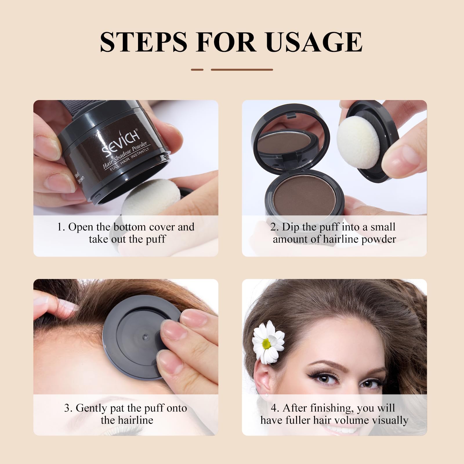 Sevich Hairline Powder，Instantly Conceals Hair Loss, Root Touch up Powder, Hair Shadow Toppers for Women & Men, Touch Up for Thinning Gray Hair, Windproof & Sweatproof, Medium Brown