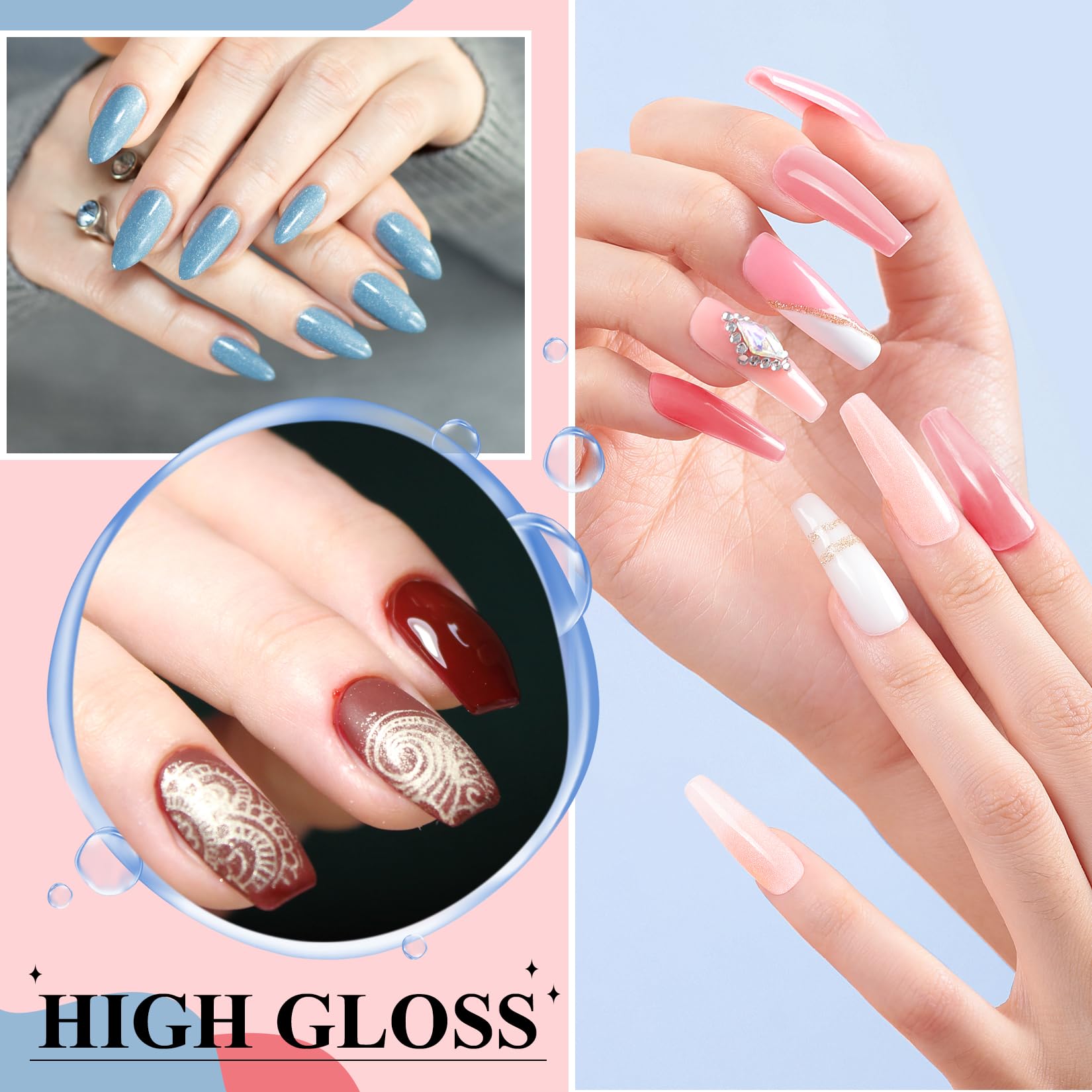 PHOENIXY Poly Nail Gel Kit, 8 Colors 15ml Poly Nail Builder Extension Gel Nail Kit With 36W Nail Lamp, Slip Solution and Base Top Coat Nail Kit Gift for Women