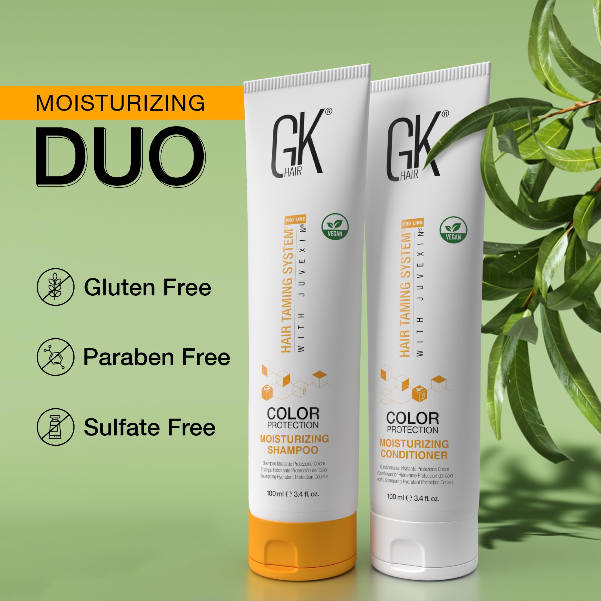 Sulphate Free Moisturizing Shampoo and Conditioner Duo for Colour Protection and Keratin Treatment By GK HAIR Nourishes Cleansing Dry to Normal Paraben-Free Aftercare Men and Women - 100ml Each