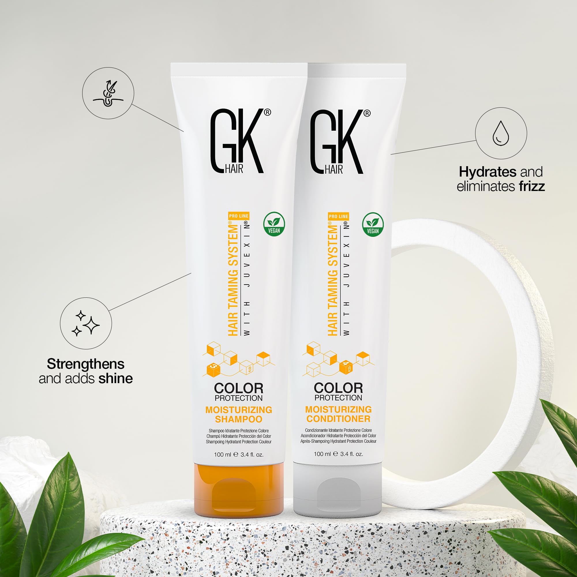 Sulphate Free Moisturizing Shampoo and Conditioner Duo for Colour Protection and Keratin Treatment By GK HAIR Nourishes Cleansing Dry to Normal Paraben-Free Aftercare Men and Women - 100ml Each