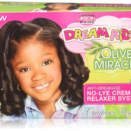 African Pride Dream Kids Olive Miracle Relaxer Regular - Contains Olive Oil, Helps Strengthen & Protect Hair, 1 Kit