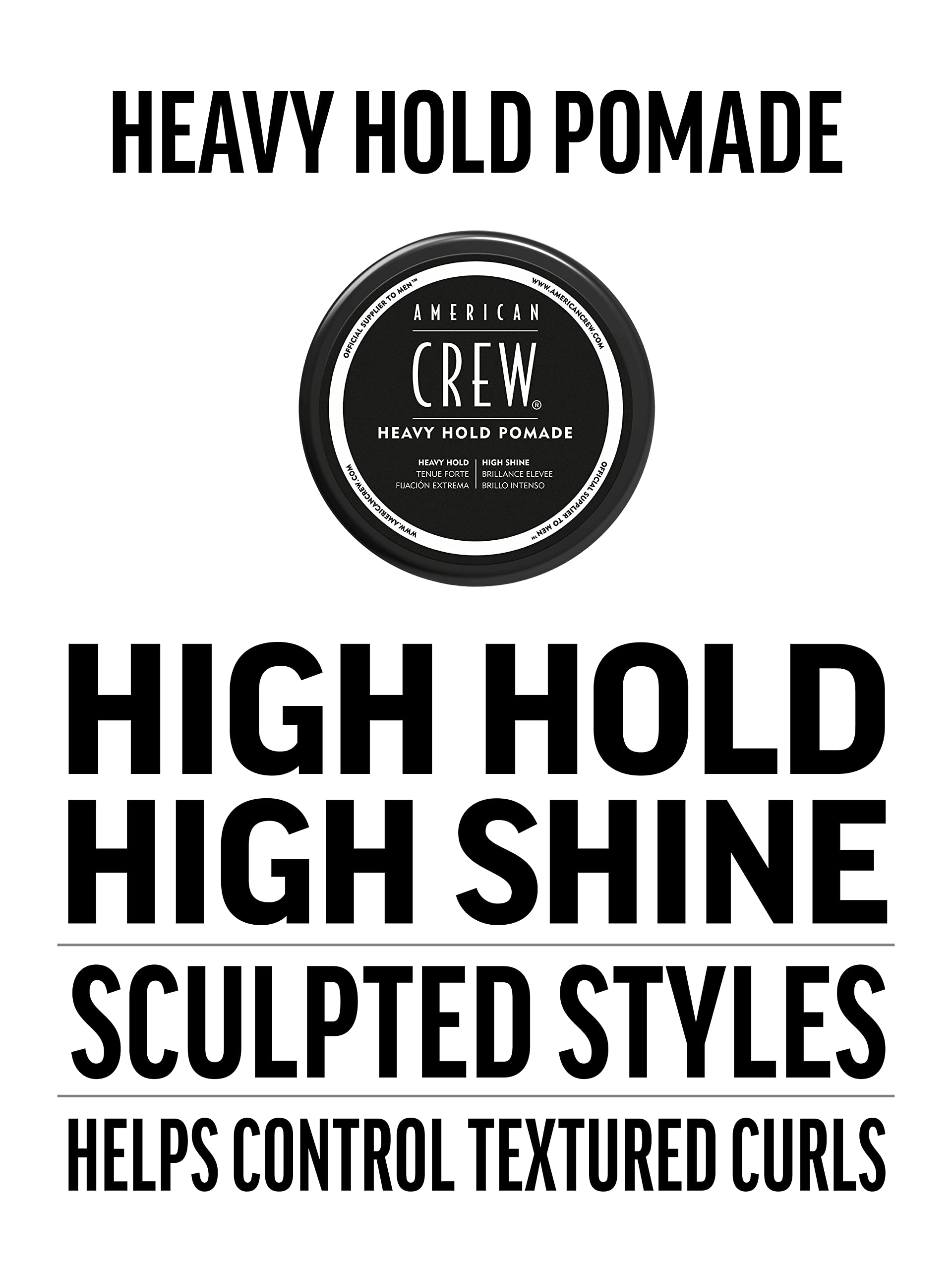 American Crew Heavy Hold Pomade with High Hold & Shine for Smooth & Sculpted Styles (85g) Water-based Formula, Hair Styling for Men