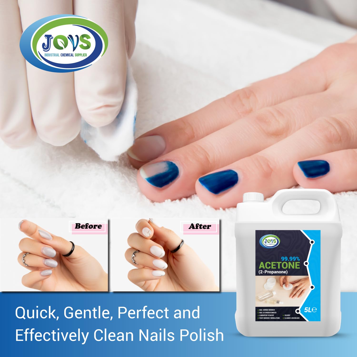 99.99% Pure Acetone 5 Litre | Professional Strength Nail Polish Remover | Acrylic, UV/LED, Nail Glue & Varnish Remover | Salon-Quality, Multi-Purpose Solvent.
