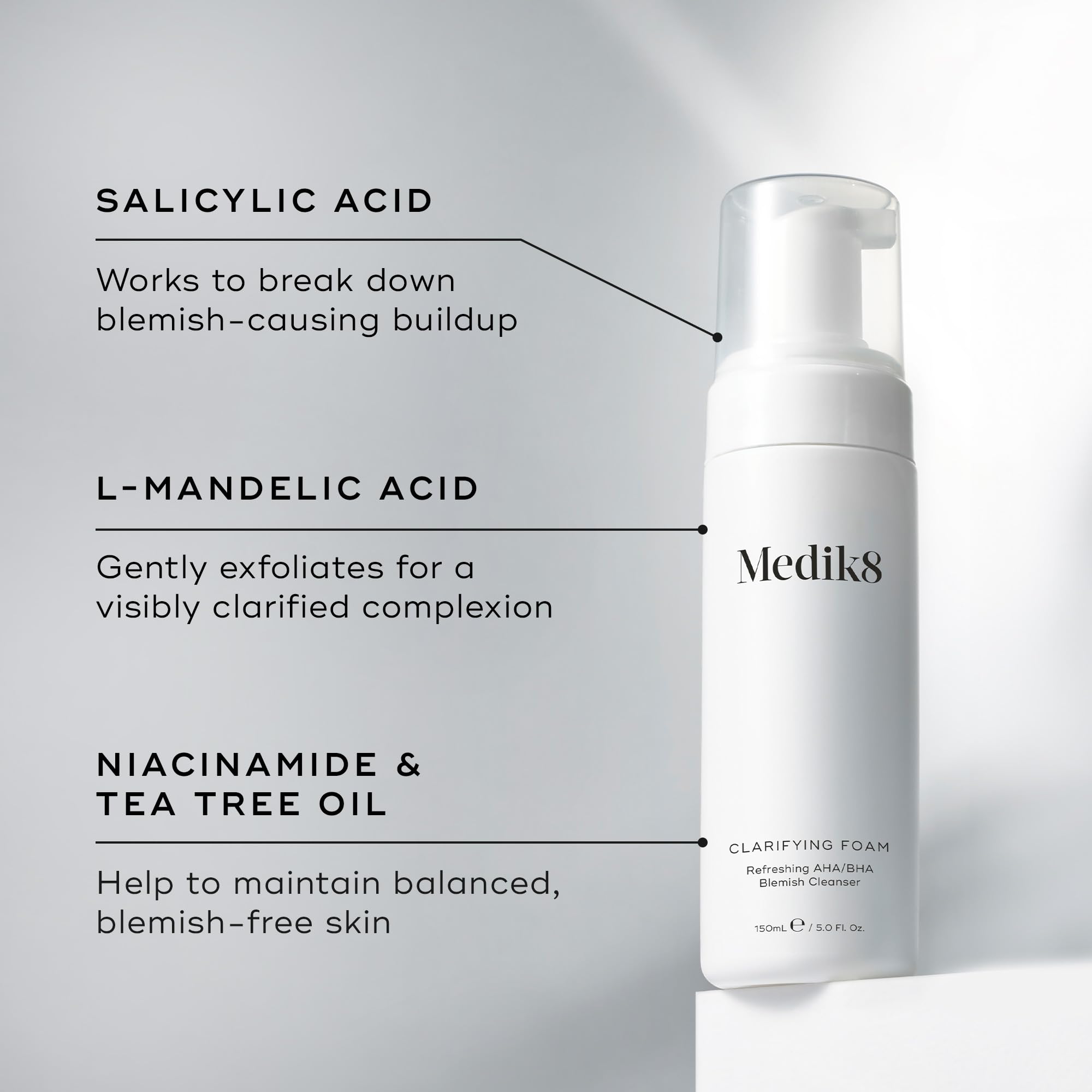 Medik8 Clarifying Foam - Refreshing AHA/BHA Blemish Cleanser - Hydrates & Smooths - For Blemish-Prone Skin - 150ml