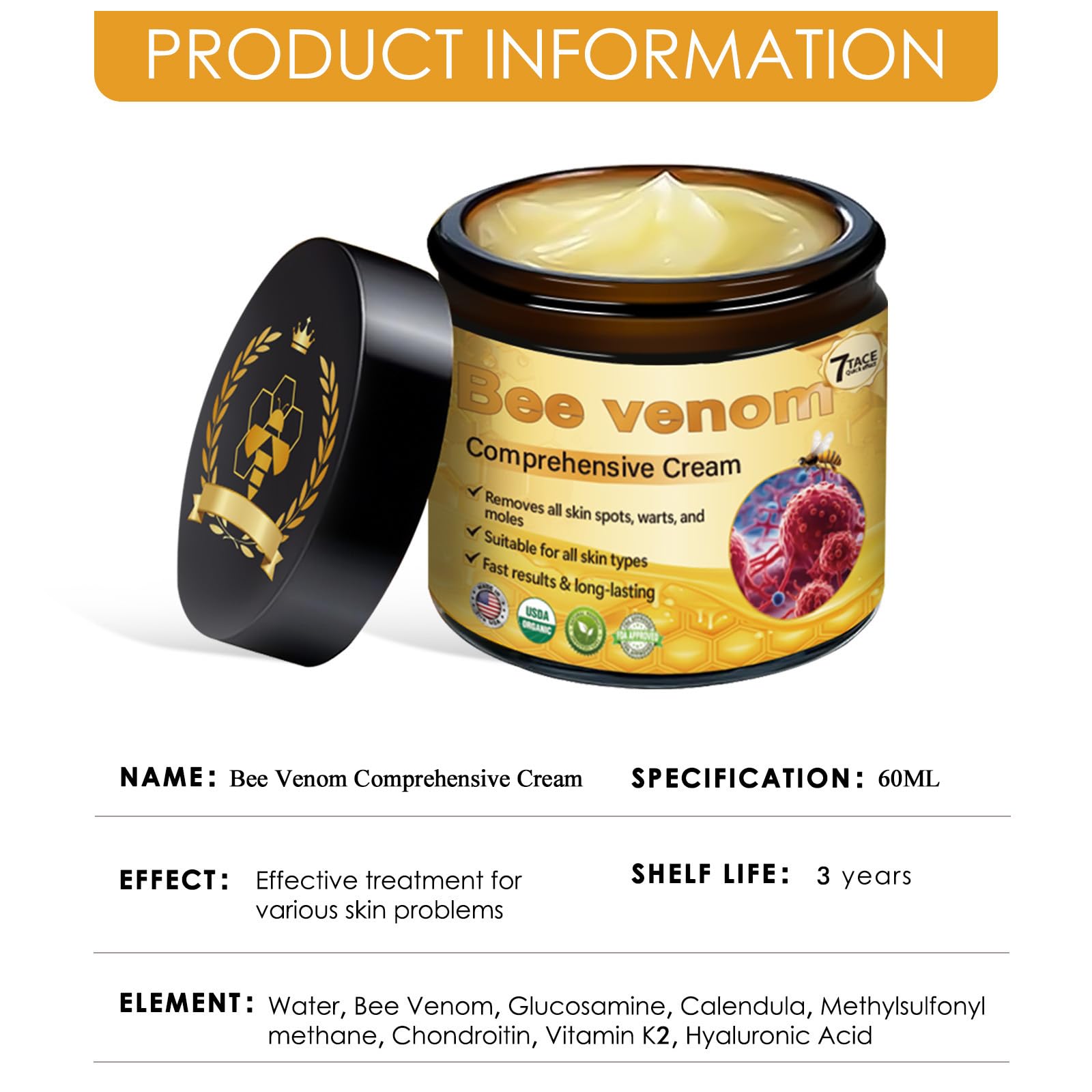 2pcs Bee Venom Comprehensive Cream, 2025 New Bee Venom Skin Restoration Cream,Natural BeeVenom Skin Treatment for All-body Repair,Deeply Nourishing and Moisturizing,60g*2