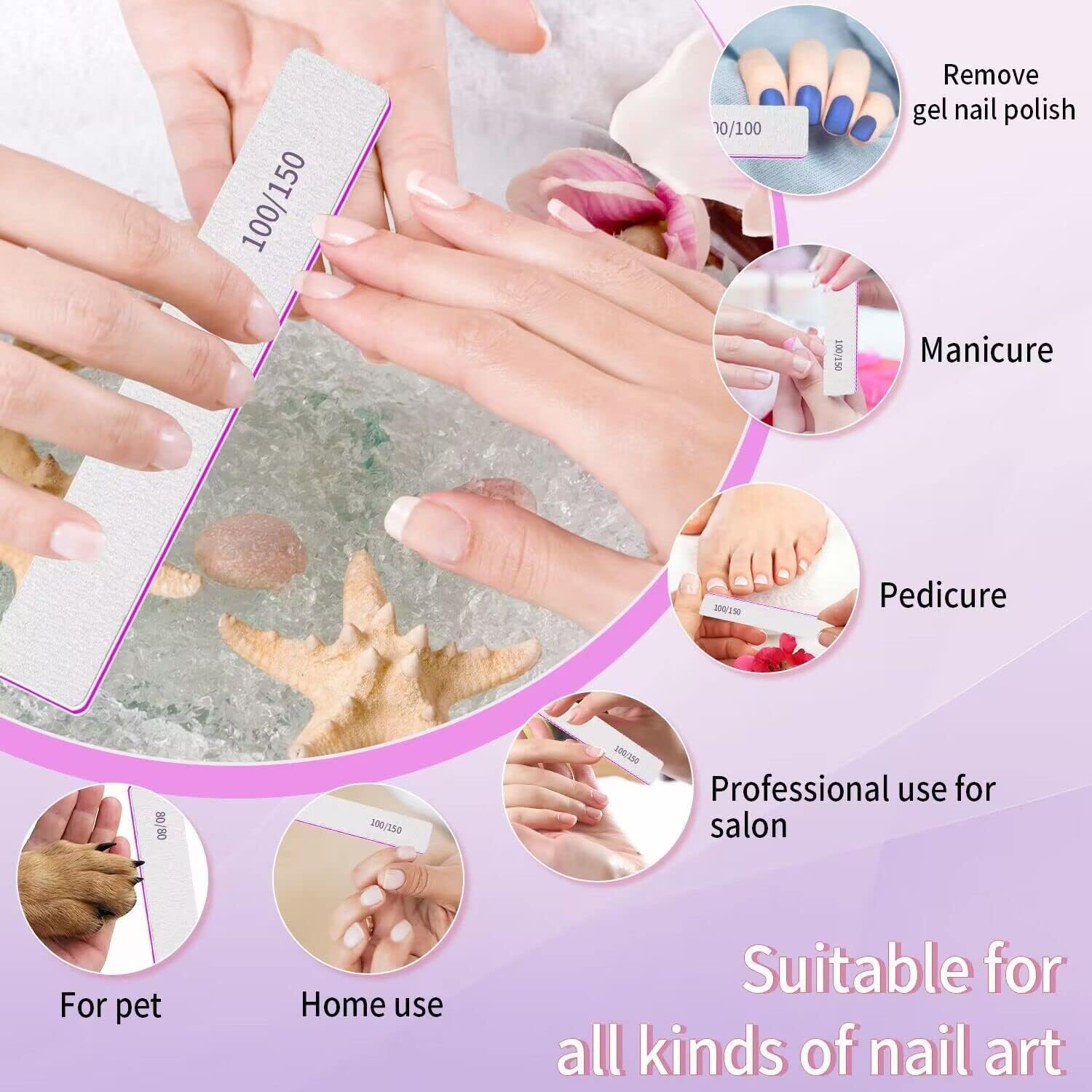 80/80 Grit Professional Nail Files - 25pcs Double Sided Coarse Square Jumbo Nail Files for Acrylic, Gel, Manicure & Pedicure - Premium for Home & Salon