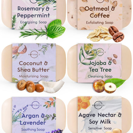 O Naturals Moisturizing Soap Bars - Natural Soap Bar, Organic Soap - Body Soap Bars, Face Soap & Hand Soap - Shower Soap, Body Wash Bar - Stocking Stuffers for Adults (6 pieces, Natural Soap)