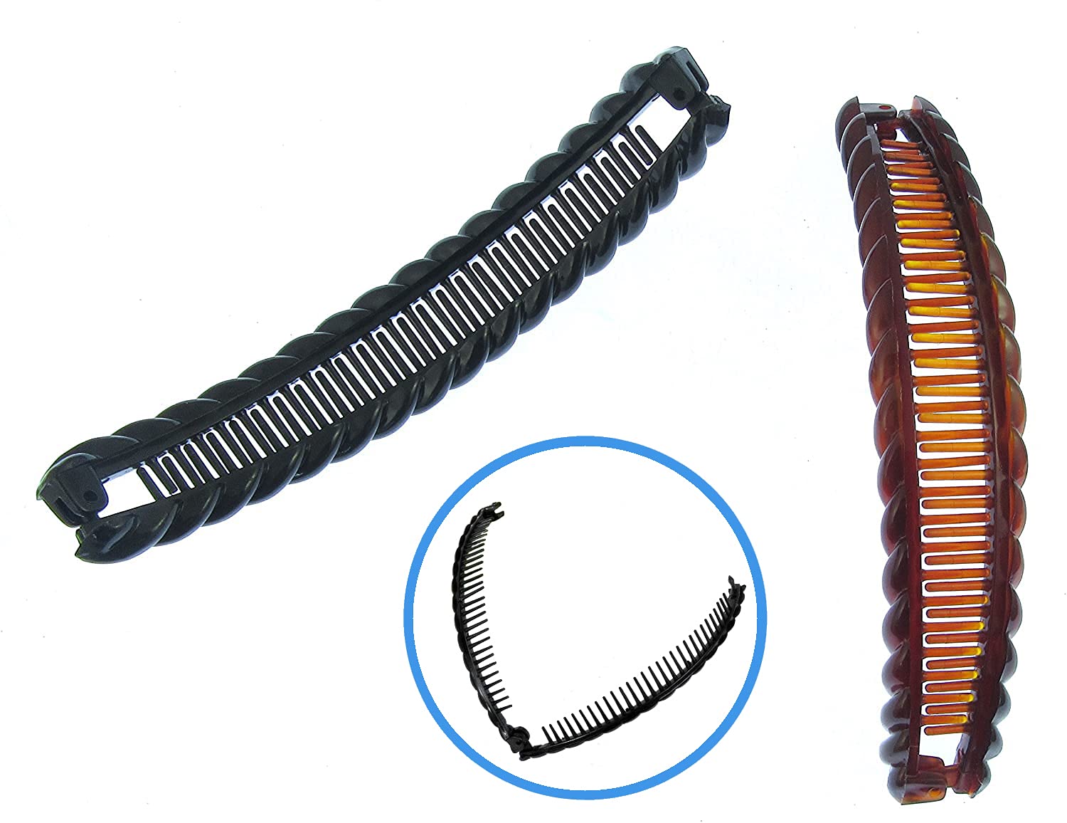 Rocita one black and one brown long banana hair clips dual purchase 15cm