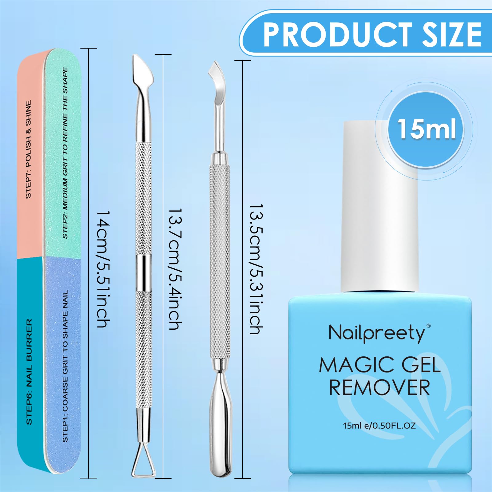 2 x 15ml Gel nail polish remover, Fast gel polish remover, Easily Removes Gel Nail Polish within 2-5 Minutes, Gentle on Nails, Fast-Acting Formula, Quick Removal No Need for Foil, Soaking or Wrapping