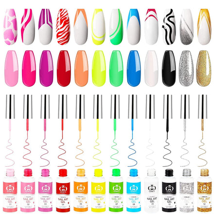 GOICC 12-Colour Gel Liner Nail Art Set For Girls– Painted Gel Polish Kit for DIY Nail Art Design, French Tips & Salon Use, 8ml
