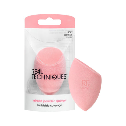 Real Techniques Miracle Powder Sponge, Makeup Blending Sponge For Powder Products, Set Makeup For Natural Finish & Cloud Skin, Buildable Coverage, Velvet Material, Latex-Free Foam, 1 Count