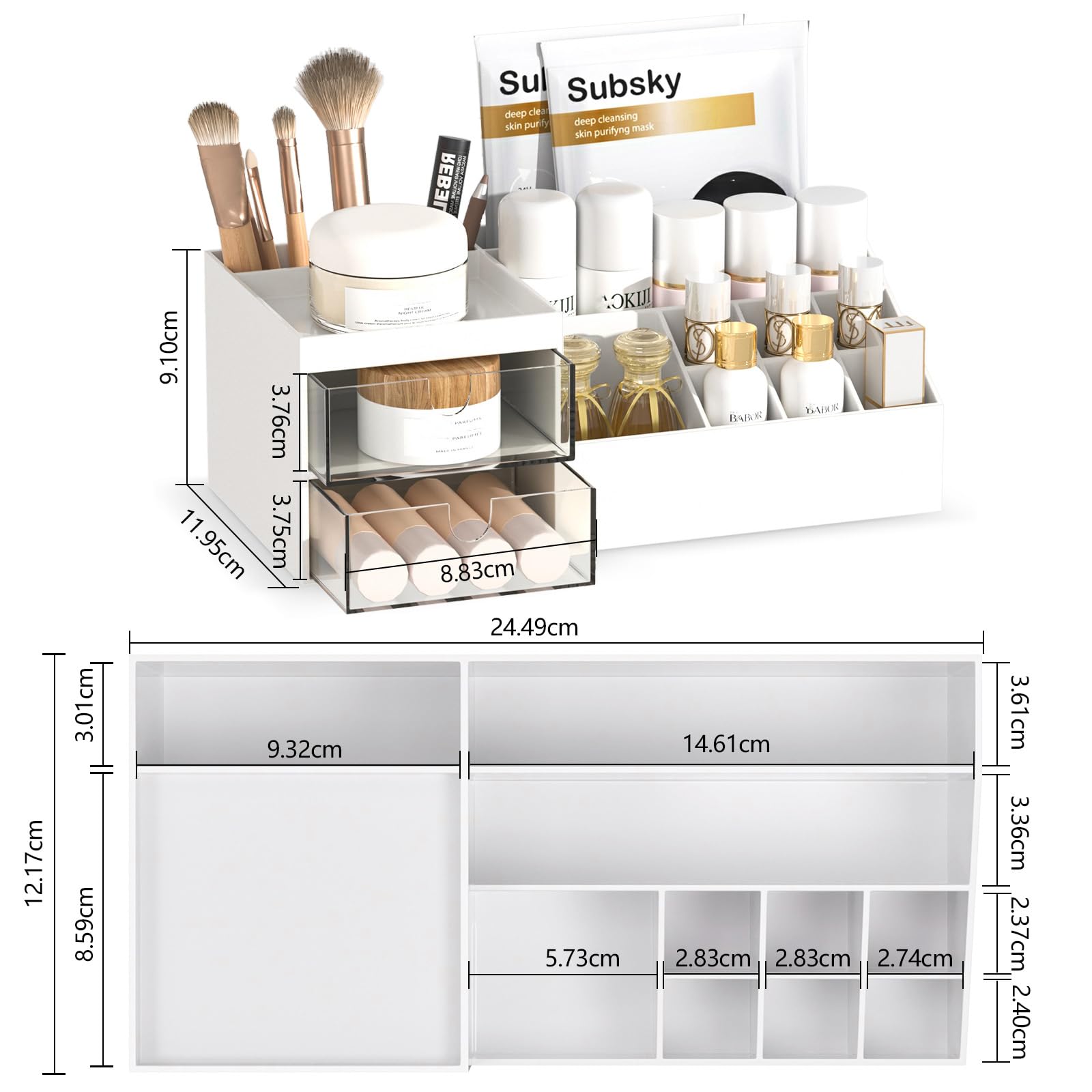 Subsky Makeup Organiser with Drawers, Make Up Storage Cosmetic Dressing Table Organiser Makeup Box with Drawerds for Dresser, Bedroom, Bathroom (Pink)
