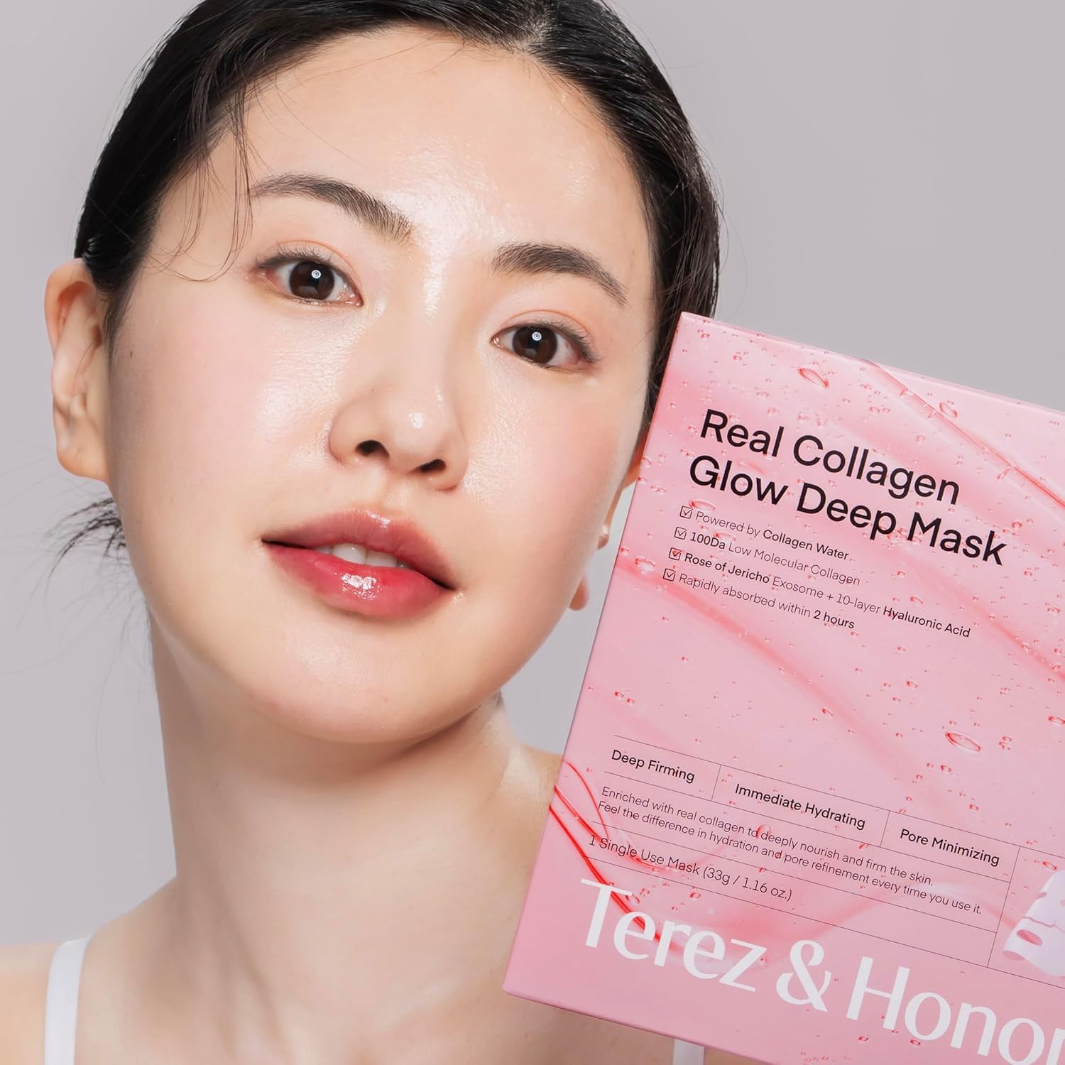 Collagen Face Mask Korean Skincare: 4ea x 33g Ultra-Low Collagen 100 Dalton Overnight Hydrogel Mask - Deep Hydration Anti-Wrinkle & Pore Minimizing - Glow like Glass Skin, [Made in Korea]