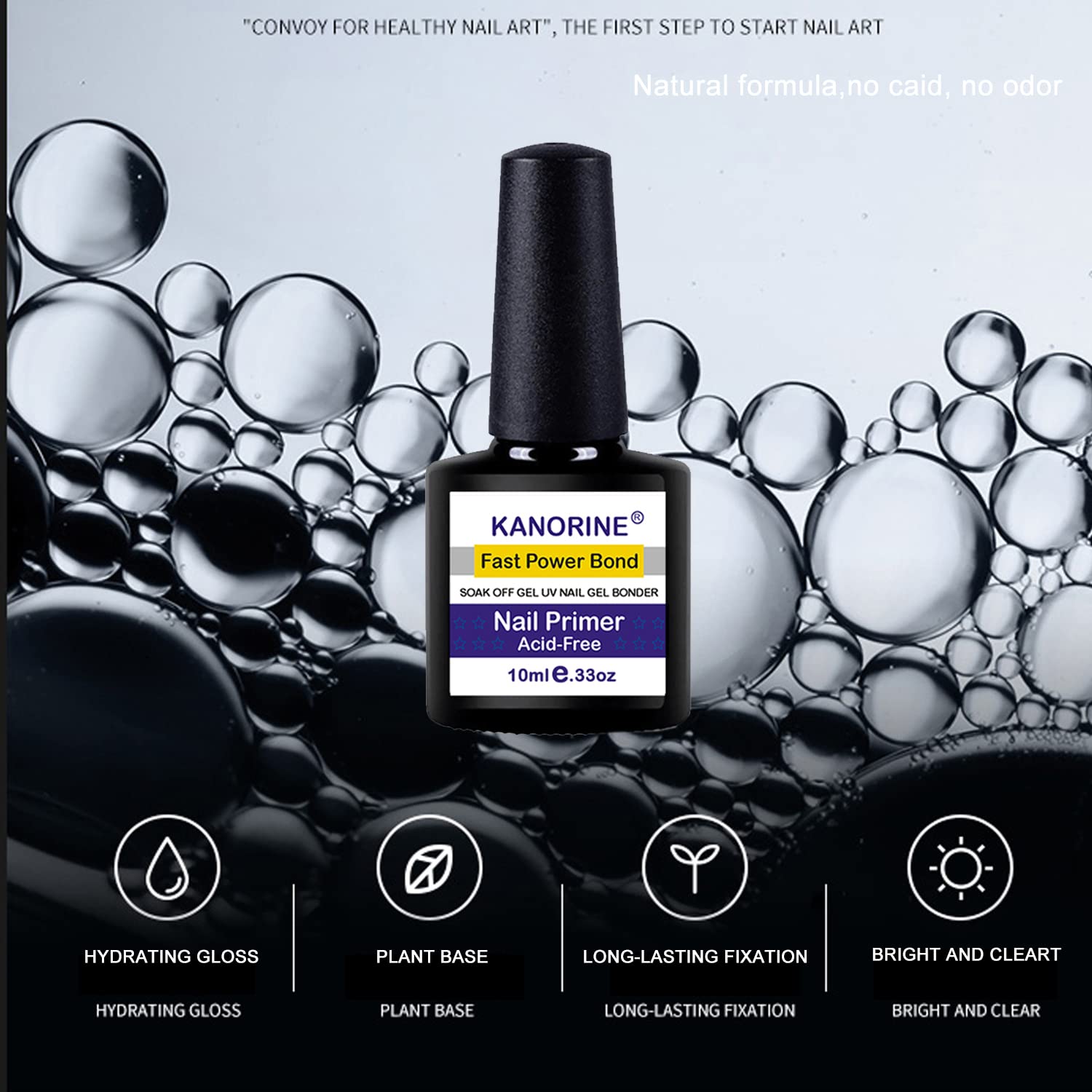 Kanorine® non-acid Gel Power Bond Natural Nail Primer/Acrylic Nails Primer, for all uv/led gel nail polish Bonder Nail Tech Essential Primer no-need-cure0.33oz/ 10mlx1