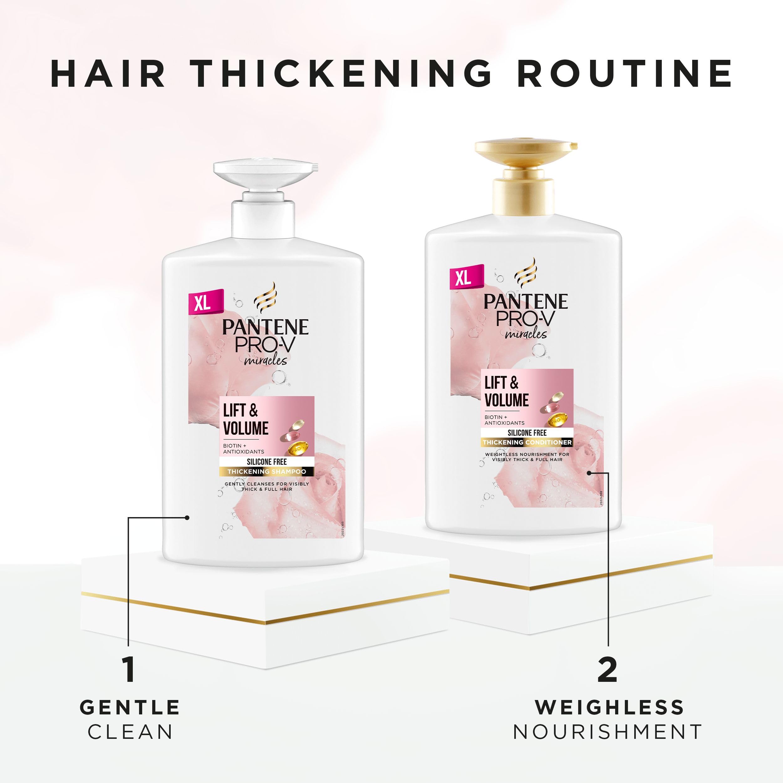 Pantene Biotin & Rose Water Hair Thickening Shampoo, Lift 'n' Volume, 1l, Silicone Free Volume Shampoo