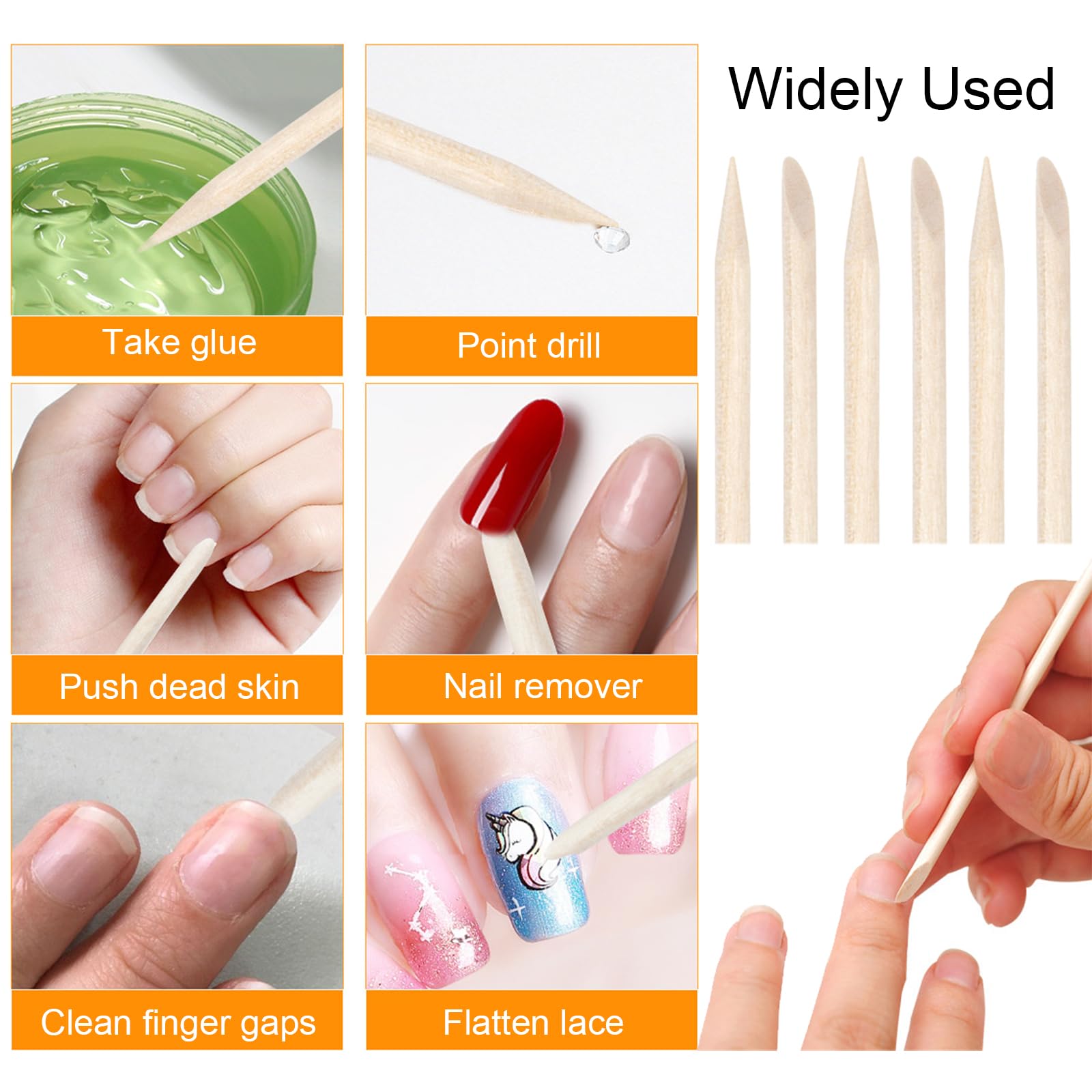 100Pcs Orange Wood Nail Sticks,Double Sided Multi Functional Cuticle Pusher Tools,Cuticle Pusher Remover Cleaner for Nail Manicure Pedicure