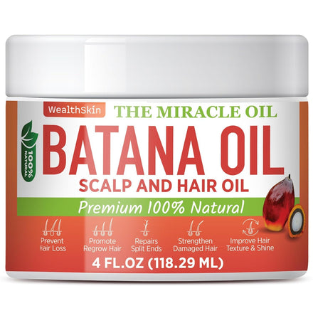 Wealthskin 100% Pure Batana Oil – Cold Pressed in Honduras | Natural Scalp & Hair Oil for Shine, Softness & Thicker-Looking Hair | Raw & Unrefined – 4 fl oz (118 ml)
