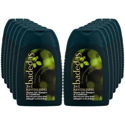 Badedas 3-in-1 Revitalizing Shower Gel Shampoo and Conditioner having a rich formulation with extract of horse chestnut and the distinctive Badedas Fragrance, 200 ml Pack of 12