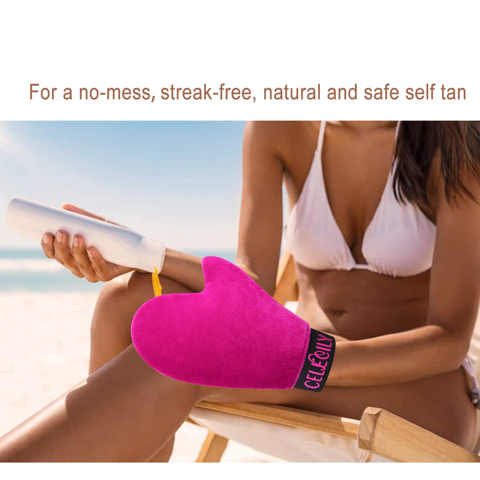 CeleCily Self Tanning Mitt Applicator - Mitten With Thumb and Cuff, Mitts Tanner, Glove for Tan Applicator, Soft Velvet Tanner 1 Count (Pack of 1)