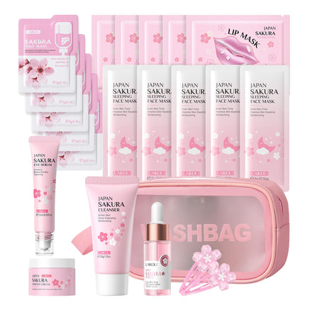 Sakura Skin Care Sets & Kits with Wash Bag,Skin Care For Teenage Girls Gifts,Facial Kits for Women,Face Mask Gift Set,Cleansing Japanese Skincare Set ,Pamper Sets (One Size, Sakura-Cleaning Kit)