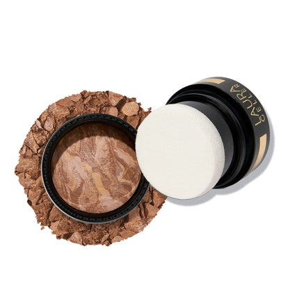 LAURA GELLER Baked to Go Balance-n-Brighten Colour Correcting Powder Foundation (Tan) Travel Size Buildable Light to Medium Coverage Baked Foundation, Demi-Matte Finish