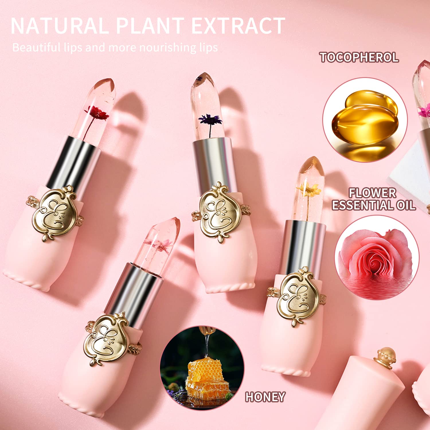 6 Packs Flower Jelly Lipstick Set Magic Temperature Color Change Lip Balm Long Lasting Moisturizer Lip Gloss Flower Jelly Lipstick Makeup Set (6PCS Set A)