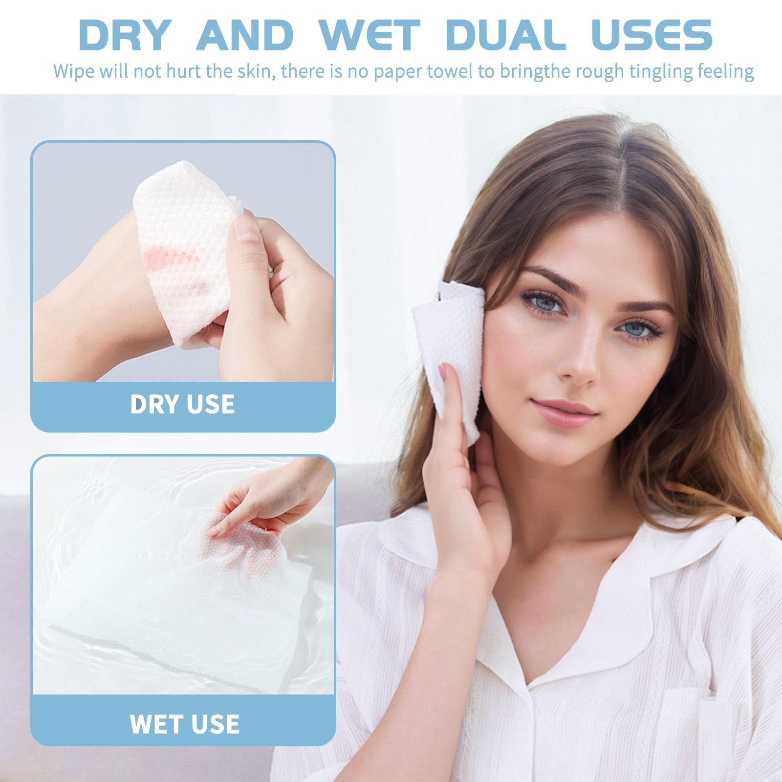 2 Pack Cotton Facial Dry Wipes 100 Count, Deeply Cleansing Disposable Face Towel Cotton Tissue, Multi-Purpose for Skin Care, Make-up Wipes, Face Wipes and Facial Cleansing(200 Count)