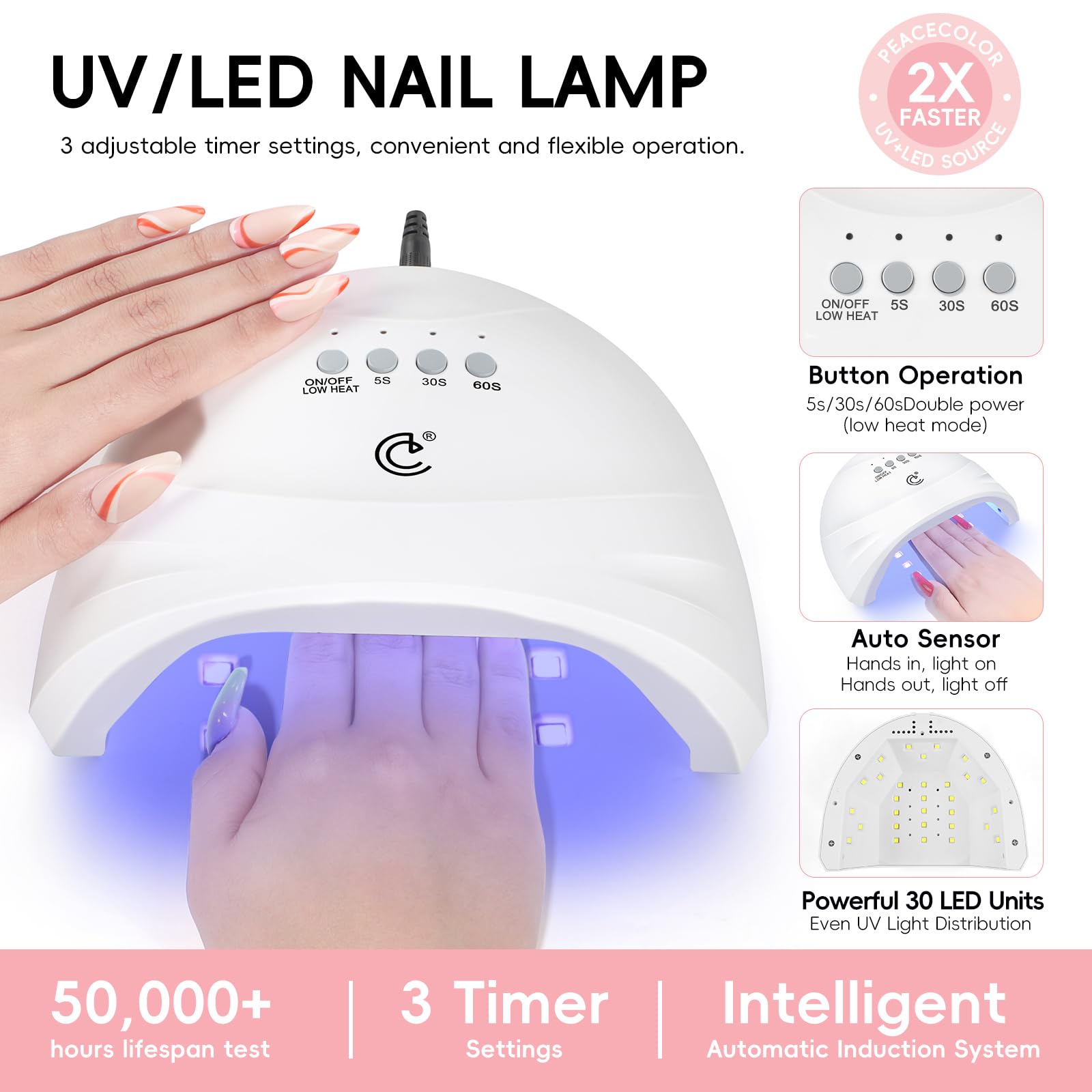 PEACECOLOR Gel Nail Kit with Lamp and Electric Nail File, 53 Pcs Gel Nail Polish Set Starter Kit 35 Colours Red Pink Blue Glossy Matte and Glitter Top Coat Manicure DIY Home Gifts for Women